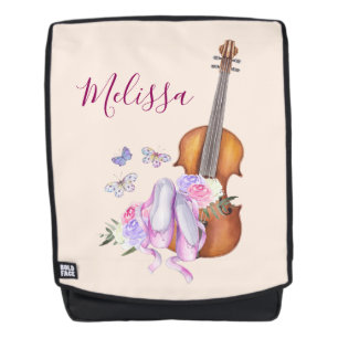 Violin, Ballet Shoes, Flowers and Butterflies Backpack