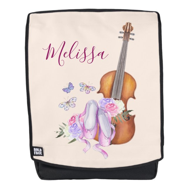 Violin, Ballet Shoes, Flowers and Butterflies Backpack (Front)
