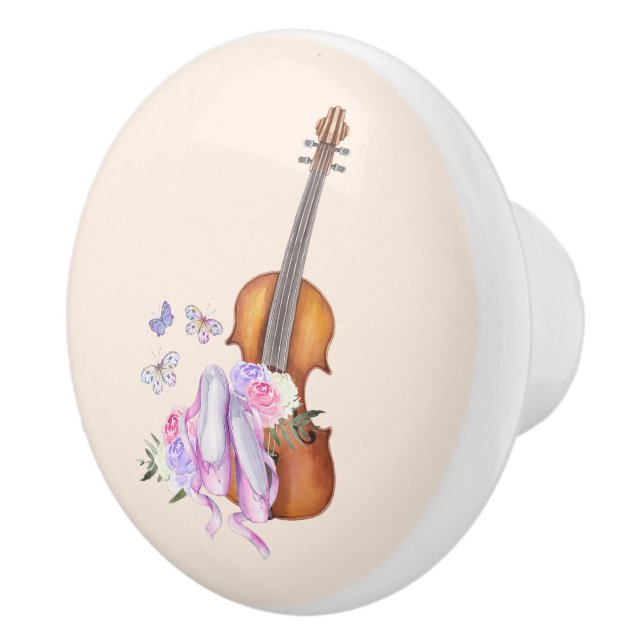 Violin, Ballet Shoes, Flowers and Butterflies Ceramic Knob (Right)