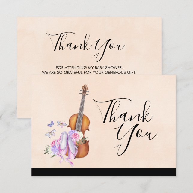 Violin, Ballet Shoes, Flowers and Butterflies Invitation (Front/Back)
