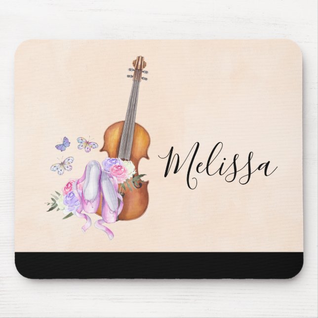 Violin, Ballet Shoes, Flowers and Butterflies Mouse Mat (Front)
