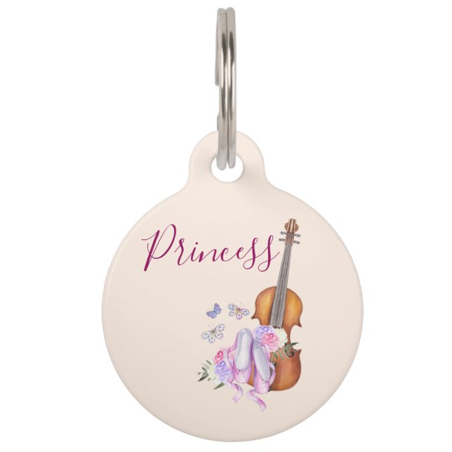 Violin, Ballet Shoes, Flowers and Butterflies Pet Tag (Front)