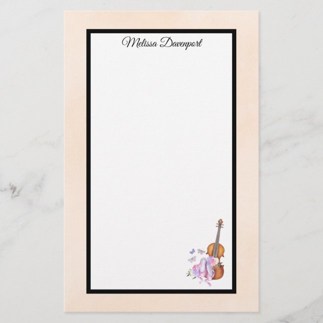 Violin, Ballet Shoes, Flowers and Butterflies Stationery (Front)