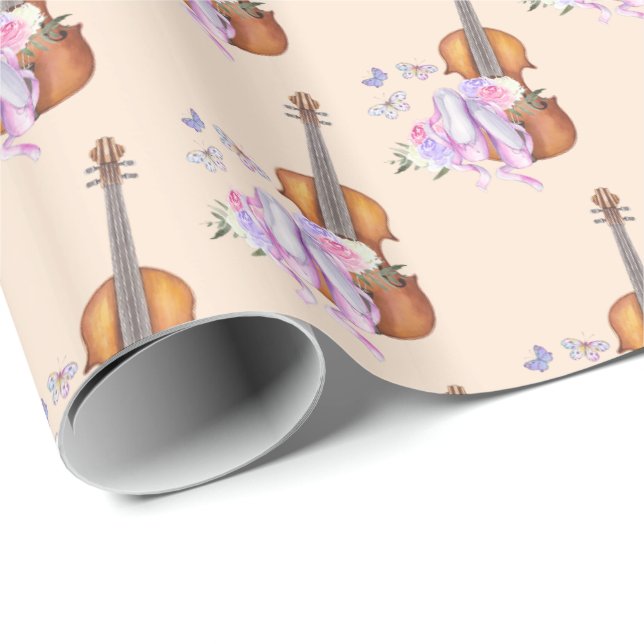 Violin, Ballet Shoes, Flowers and Butterflies Wrapping Paper (Roll Corner)