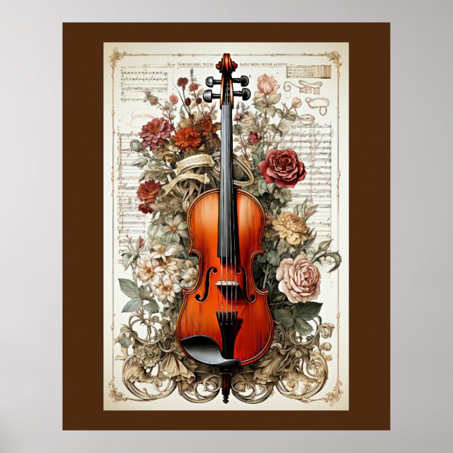 Violin Beauty, floral ornate AI-generated, Poster (Front)
