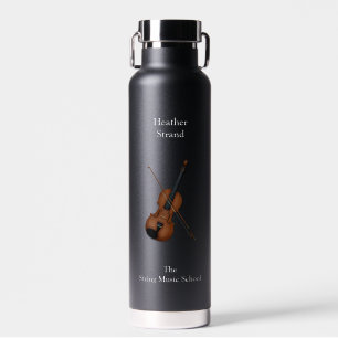 Violin & Bow Classical Music Personalised Dark Water Bottle