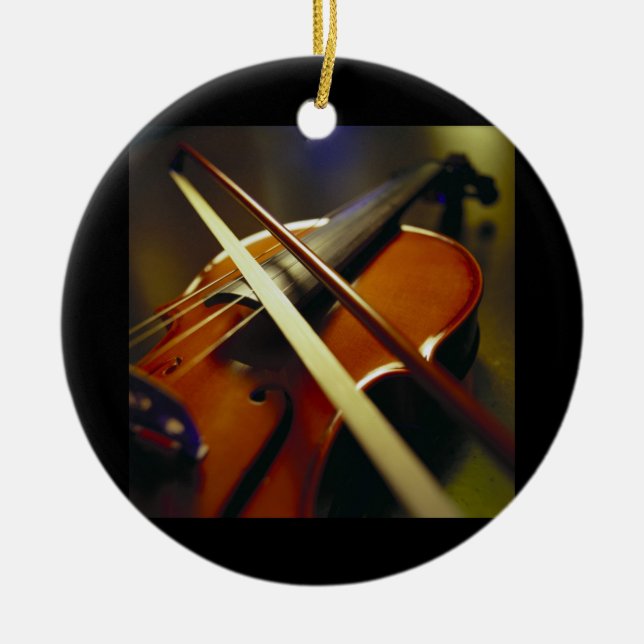 Violin & Bow Close-Up 1 Ceramic Tree Decoration (Front)