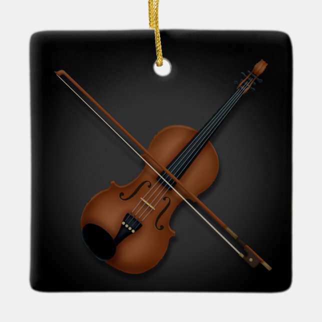 Violin & Bow Elegant Classical Music 2-Sided Black Ceramic Ornament (Front)