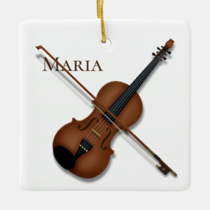 Violin & Bow Elegant Classical Music Personalised Ceramic Ornament