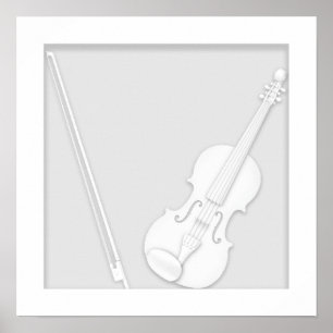 Violin & Bow Paper Cutout Illusion White Poster