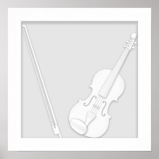 Violin & Bow Paper Cutout Illusion White Poster (Front)