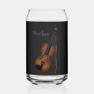 Violin & Bow Personalised Black Musician's Can Glass