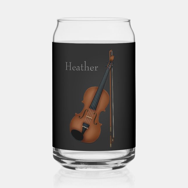 Violin & Bow Personalised Black Musician's Can Glass (Front)