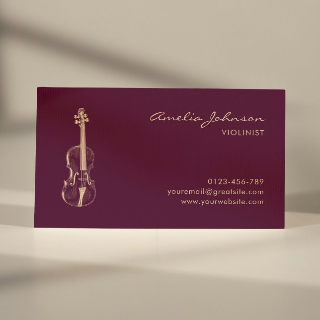 Violin Burgundy Elegant Professional Music Teacher Business Card (Creator Uploaded)