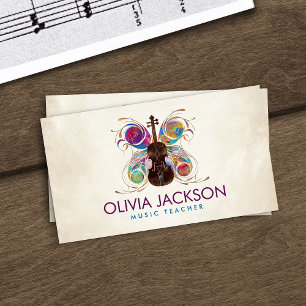 Violin Butterfly - Colourful Watercolor Business Card