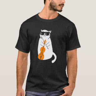 Violin Cat Cute Cat Playing Violin Musical Instrum T-Shirt