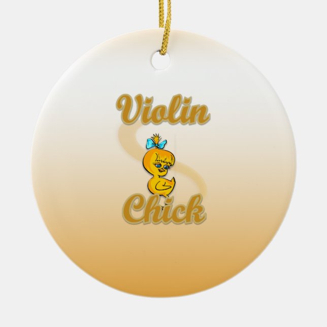Violin Chick Ceramic Tree Decoration (Front)