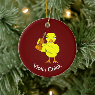 Violin Chick Ceramic Tree Decoration