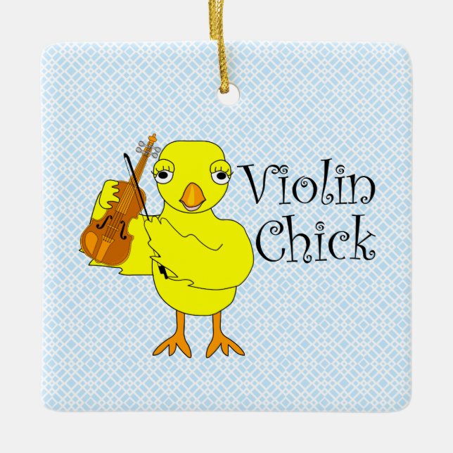 Violin ChickText Ceramic Ornament (Front)