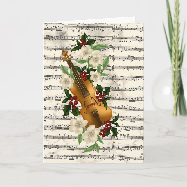 Violin Christmas Card on Music Sheet (Front)