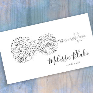 violin design black and white business card
