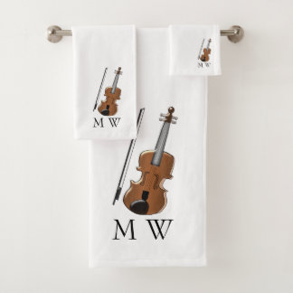 Violin Design Monogrammed Bath Towel Set