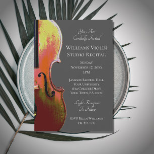Violin Elegant Music Recital Classic Grey Invitation