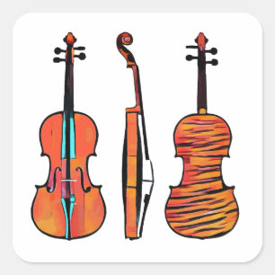 violin fiddles original musical instruments art square sticker