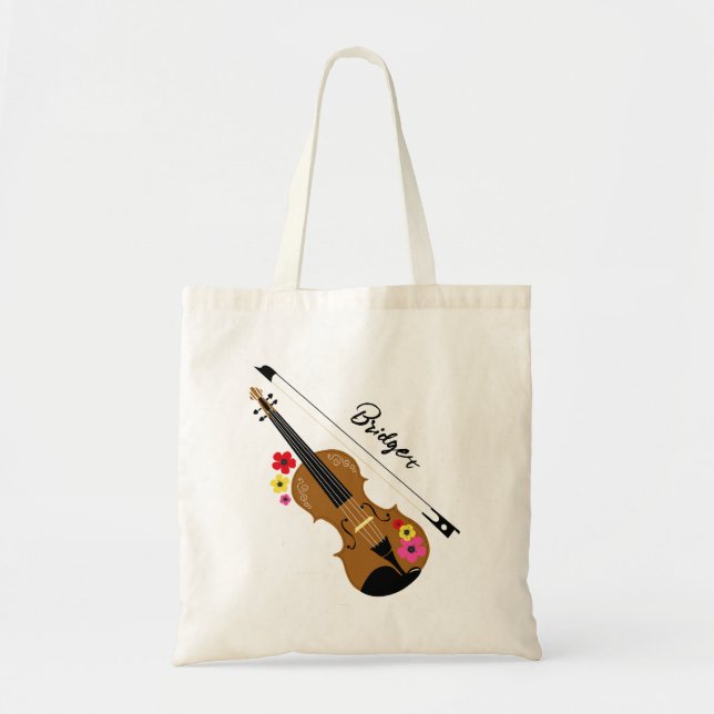 Violin Floral Classical Music Personalised Tote Bag (Front)