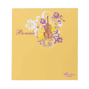 Violin Floral Swirl Gold Small Note Pad