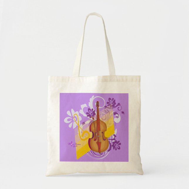 Violin Floral Swirl Purple Budget Tote Bag (Front)