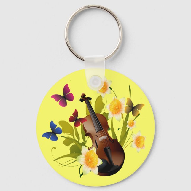 VIOLIN, FLOWERS AND BUTTERFLIES KEY RING (Front)