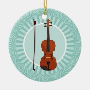 Violin Fun Turquoise Swirl Music Ceramic Tree Decoration
