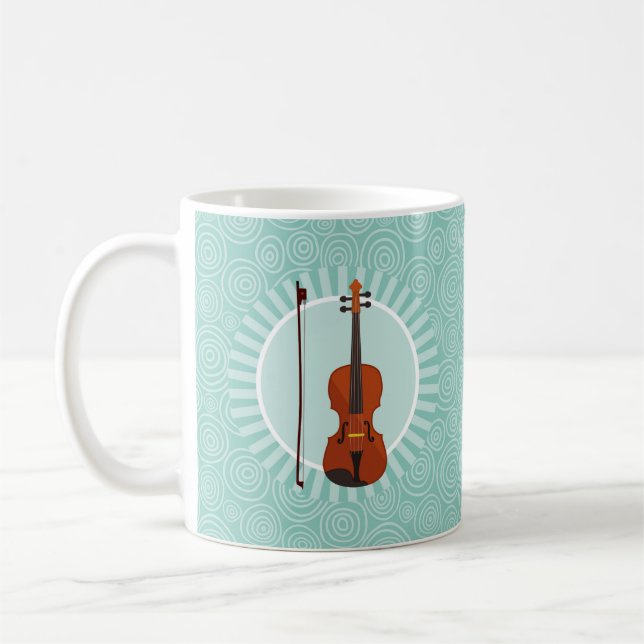 Violin Fun Turquoise Swirl Music Coffee Mug (Left)
