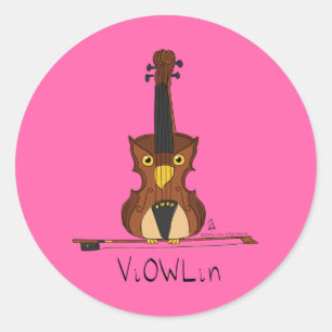 Violin Funny Musician Cartoon Classic Round Sticker