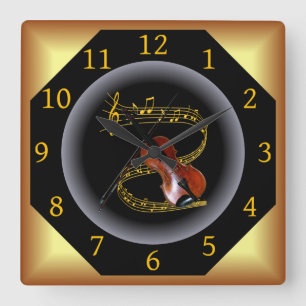 Violin ~ G clef ~ Musical Swirl ~ Spotlight ~* ~ Square Wall Clock