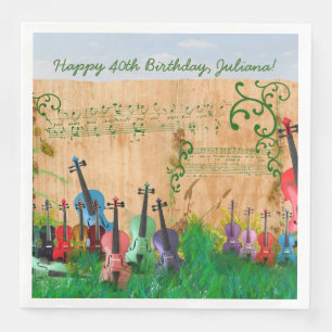 Violin Garden Optional Birthday Message Napkin