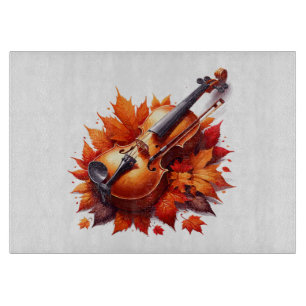 Violin in the bed of leaves cutting board