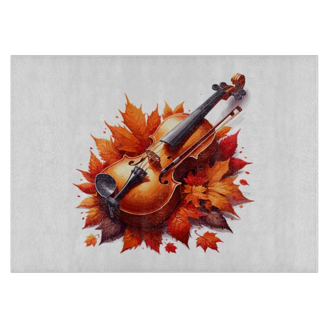 Violin in the bed of leaves cutting board (Front)