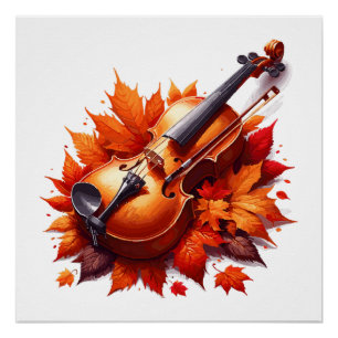 Violin in the bed of leaves poster