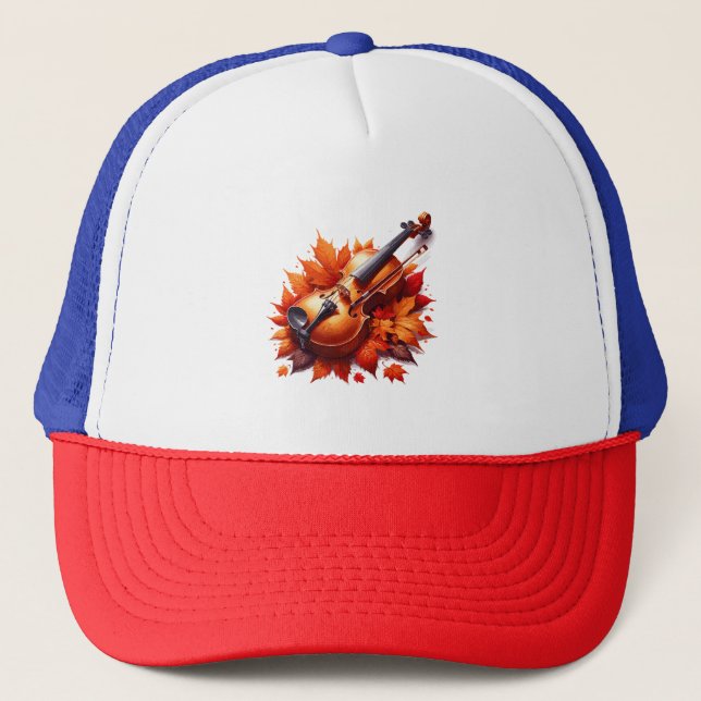 Violin in the bed of leaves trucker hat (Front)