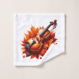 Violin in the bed of leaves wash cloth