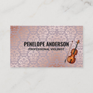 Violin Instrument   Luxury Damask Pattern Business Card