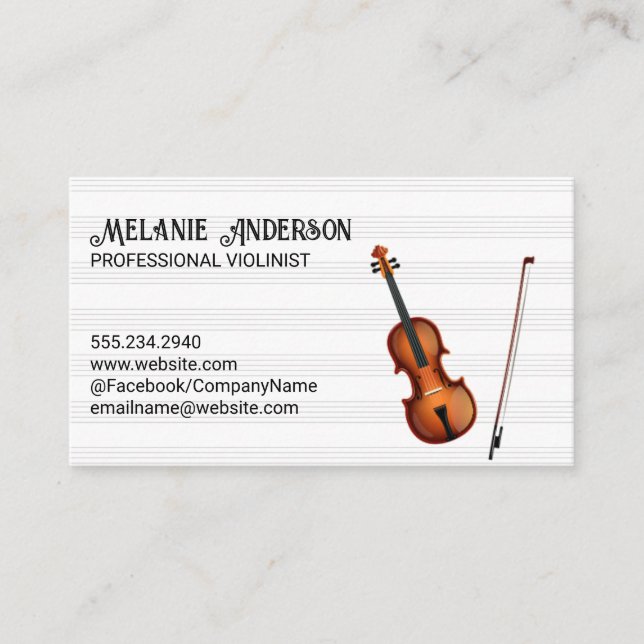 Violin Instrument | Music Sheet Business Card (Front)