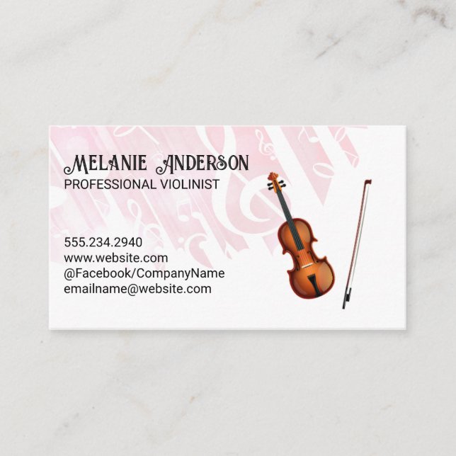 Violin Instrument | Music Sound Notes Background Business Card (Front)