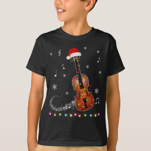 Violin Instrument Santa Hat Christmas Lights Xmas T-Shirt