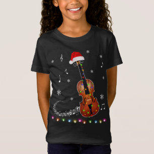Violin Instrument Santa Hat Christmas Lights Xmas T-Shirt