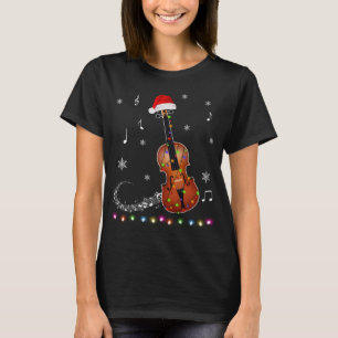 Violin Instrument Santa Hat Christmas Lights Xmas  T-Shirt