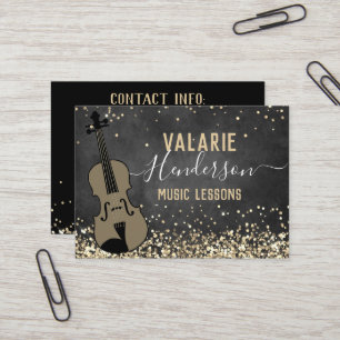 Violin Lessons Gold Glitter Business Card