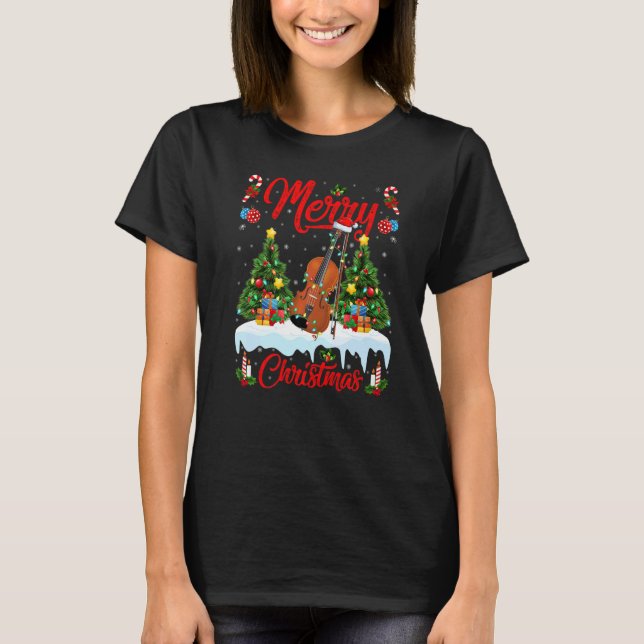 Violin  Lights Xmas Tree Santa Violin Christmas T-Shirt (Front)